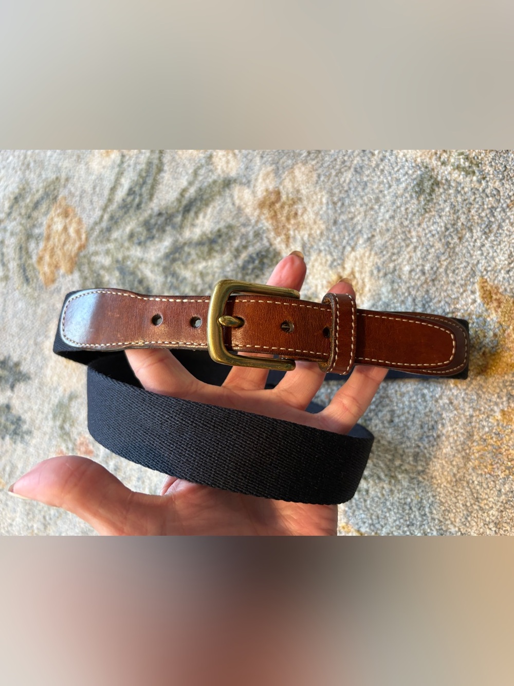 Vintage‎ Lands' End USA Made Black Canvas Belt Leather Solid Brass 38